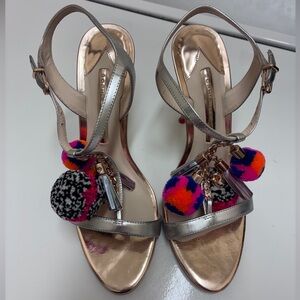 Sophia Webster Silver Heels with Colorful Pom Poms